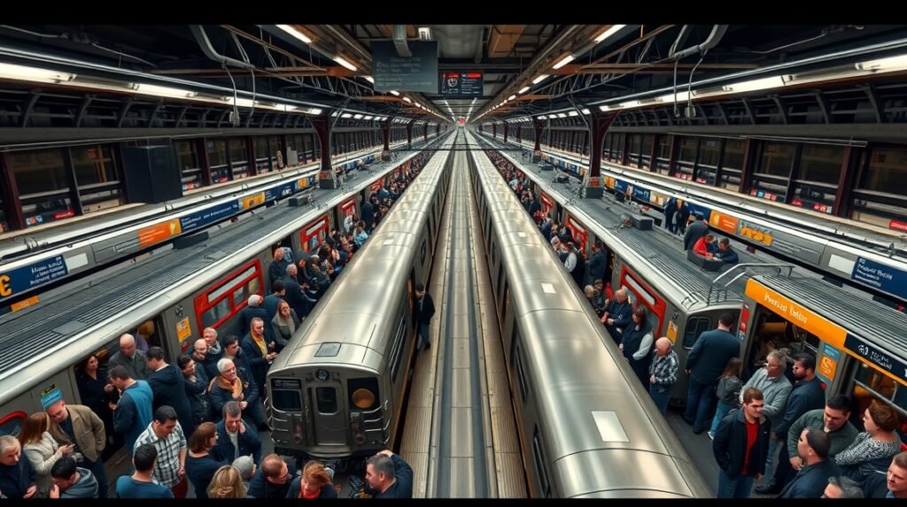 New York-i metró állomás, forgalmas tömegközlekedés
