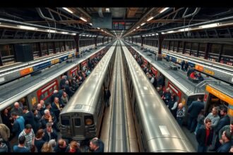 New York-i metró állomás, forgalmas tömegközlekedés