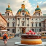 Sacher-torta Bécs híres látnivalói előtt