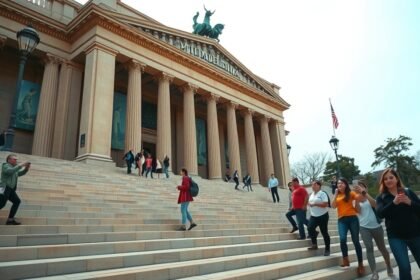 Látogatók a Philadelphia Művészeti Múzeumnál a Rocky-lépcsőn.