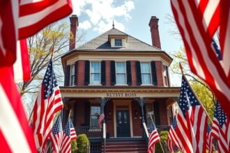 Betsy Ross háza Philadelphiában, az amerikai zászló történetével.