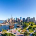 Penn's Landing és a Philadelphia városkép a Delaware folyó partján