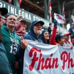 Philadelphia Eagles and Phillies fans celebrating at the stadium.