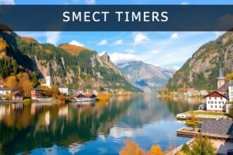 Gyönyörű őszi kilátás Hallstattra az alpesi tavon.