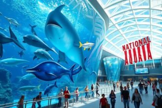 Nemzeti Akvárium látványa cápákkal és delfinekkel Baltimore-ban