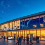 A Marylandi Tudományos Központ épülete Baltimore-ban este.