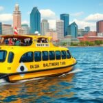 Baltimore vízi taxi a város modern Skyline-jával
