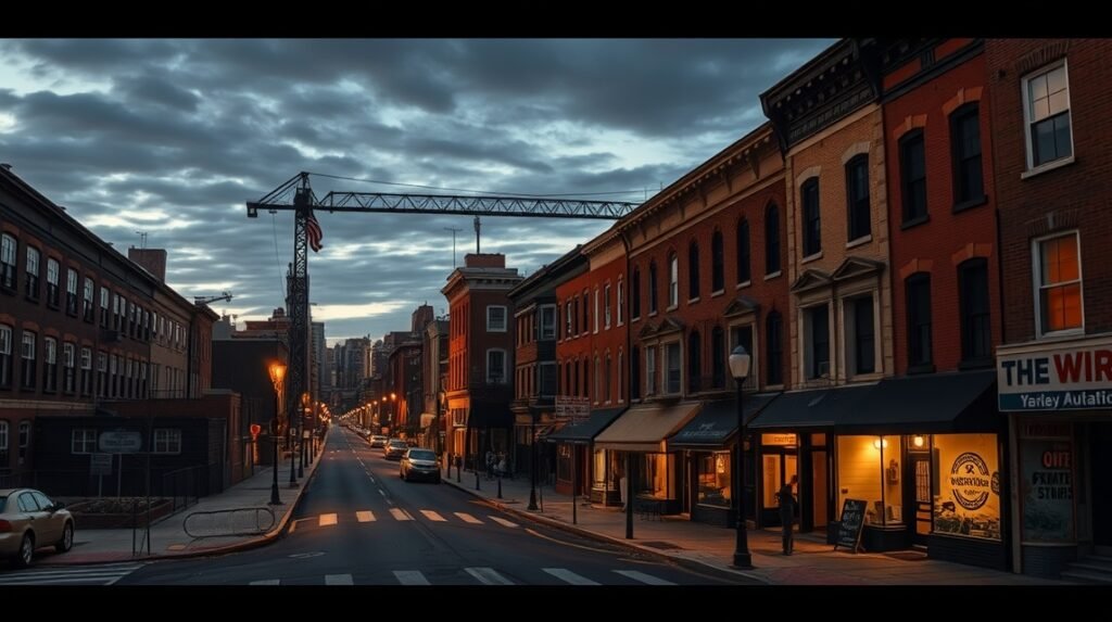 Baltimore városi utca, ismerős helyszínek a Drót sorozatból.