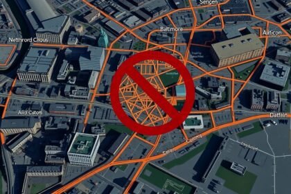 Baltimore térkép érzékelteti a kerülendő környékeket biztonsági figyelmeztetéssel.