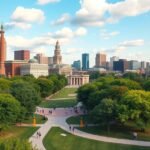 Panorámás kilátás a Boston Common parkra és a város látnivalóira.