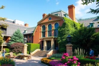 Az Isabella Stewart Gardner Múzeum épülete és kertje Bostonban.