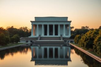 Lincoln-emlékmű és Tükörtó naplementében Washingtonban