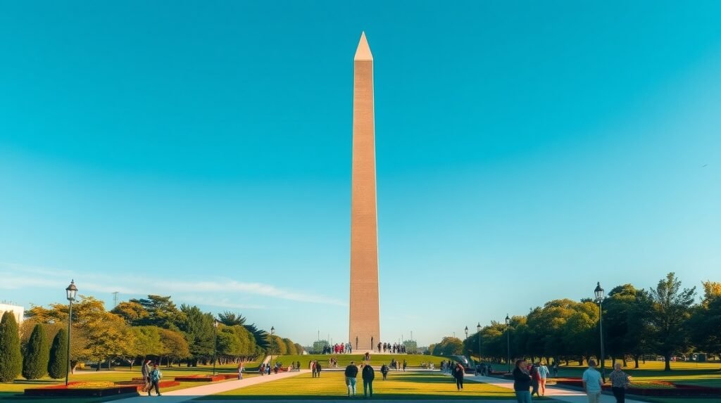 Washington-emlékmű obeliszkje a National Mallon, amerikai főváros.