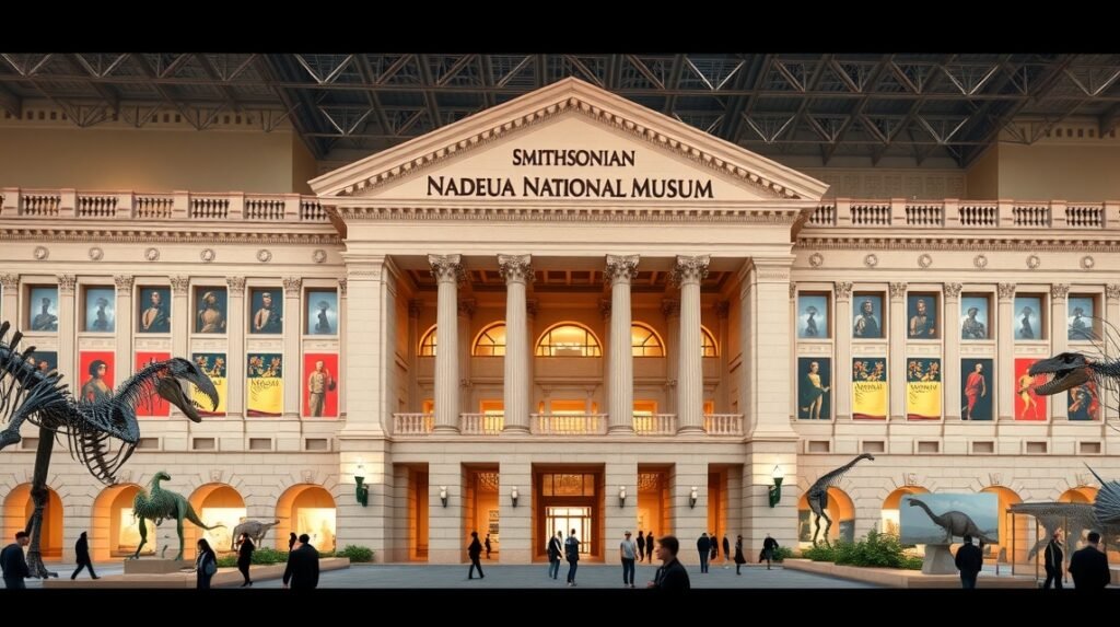 Smithsonian Természettudományi Múzeum épülete Washingtonban, dinoszaurusz kiállítással.