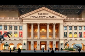 Smithsonian Természettudományi Múzeum épülete Washingtonban, dinoszaurusz kiállítással.