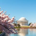 Cseresznyevirágzás Washingtonban, a Jefferson emlékhely előtt.