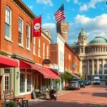 Georgetown utcai látkép cupcake bolttal és éttermekkel.