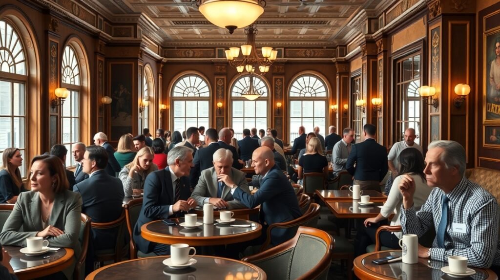 Politikai rendezvény Washingtonban, ahol szenátorok találkoznak a közönséggel.