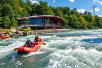 Vadvízi rafting a U.S. National Whitewater Center közelében Charlotte-ban.