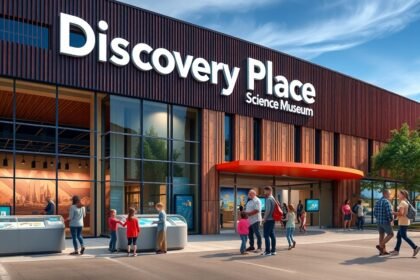 Discovery Place Science Múzeum Charlotte városában, látogatók interaktív bemutatókkal.