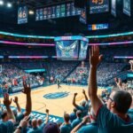 Charlotte Hornets mérkőzés a Spectrum Centerben, lelkes szurkolók között.