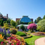 Színpompás virágágyások a Daniel Stowe Botanikus Kertben Charlotte közelében.