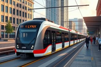 LYNX villamos Charlotte közlekedésében, városi környezetben