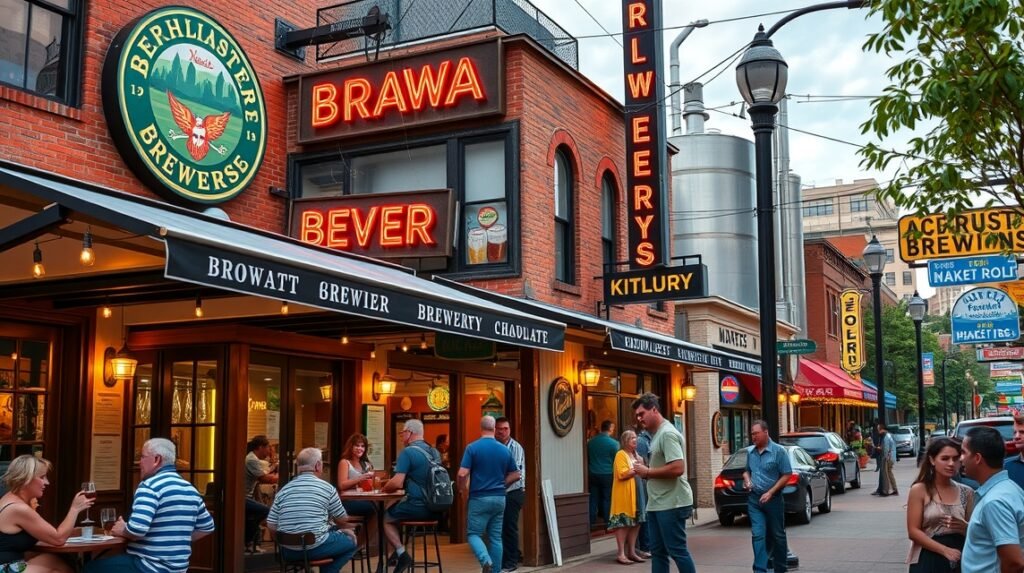 Kézműves sörfőzdék Charlotte NoDa negyedében, élénk sörkultúra.