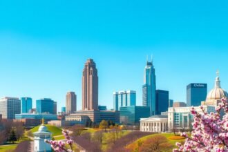 Charlotte város látképe tavaszi virágzás idején.