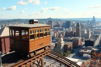 Duquesne Incline sikló Pittsburgh panorámájával