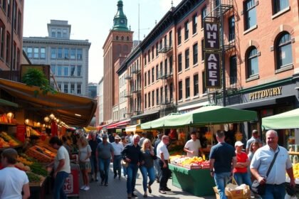 Pittsburgh Strip District piac, friss helyi alapanyagokkal és hangulatos utcákkal.