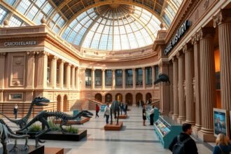 A Carnegie Természettudományi Múzeum belső területe dínócsontvázzal.