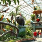 Színes trópusi madarak a Pittsburgh-i Nemzeti Madárházban