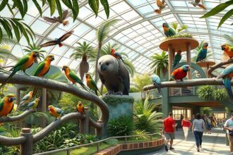 Színes trópusi madarak a Pittsburgh-i Nemzeti Madárházban