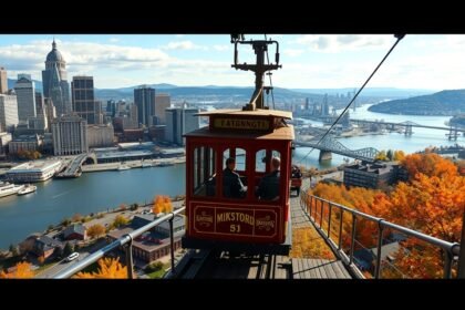 Monongahela Incline sikló Pittsburgh város panorámájával