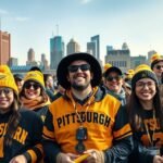 Pittsburgh szurkolók fekete és arany öltözetben