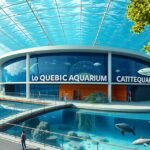 A Québeci Akvárium külső nézete, ahol fóka- és rozmárbemutatók zajlanak.