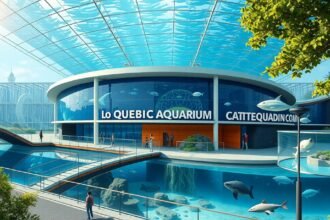 A Québeci Akvárium külső nézete, ahol fóka- és rozmárbemutatók zajlanak.