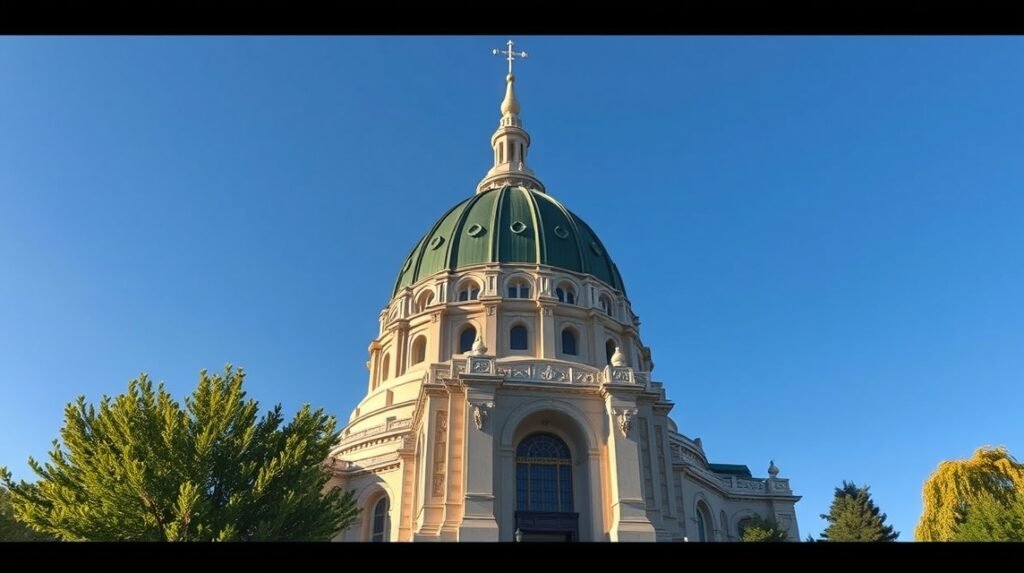 A Szent József-oratórium kupolája Montréalban, gyönyörű kilátással.