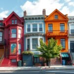 Színes házak és falfestmények a Plateau negyedben Montréalban.