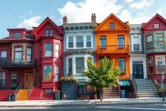 Színes házak és falfestmények a Plateau negyedben Montréalban.