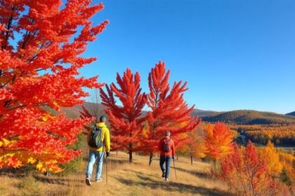 Túrázók a Gatineau Park őszies színeiben