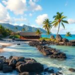 Hawai'i tengerparti táj, pálmafák és nyugodt vizek