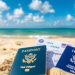 Hawaiira készülő utazók útlevele és ESTA dokumentuma tengerparton