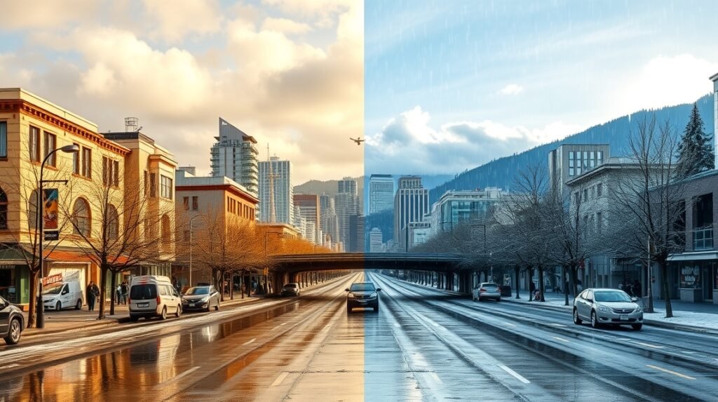 Vancouver időjárásának két különböző évszaka, napfény és eső