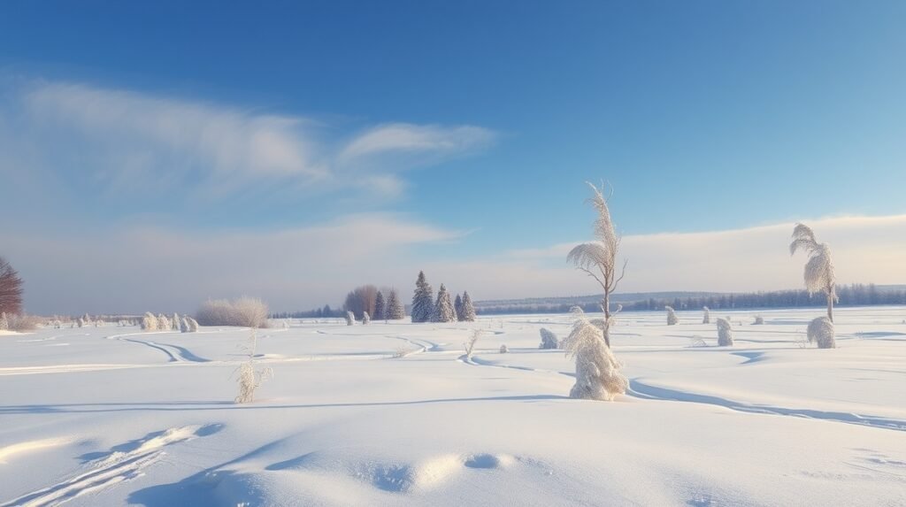 Téli táj, fagyos fák és hó borította táj Calgary közelében.