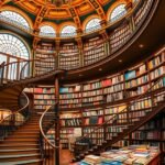 A Cărturești Carusel lépcsői és könyvespolcai Bukarestben.