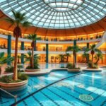 Therme București trópusi oázis medencével és pálmákkal