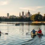 Csónakázás a Herăstrău park taván, Bukarest gyönyörű táján.