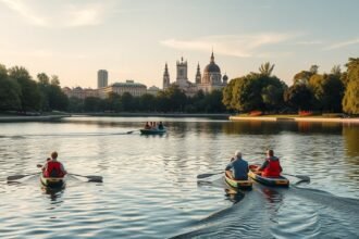 Csónakázás a Herăstrău park taván, Bukarest gyönyörű táján.